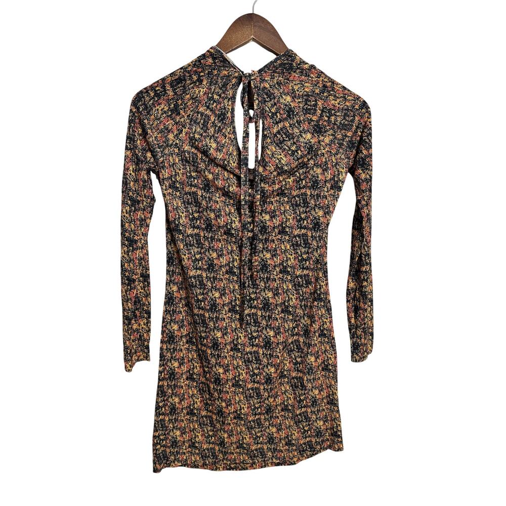 House of Dagmar Abstract PRint Open Back Cowl Mini Dress Long Sleeve Womans XS